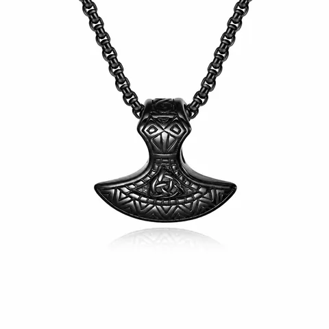 Collar de Colgante de Hacha de Batalla Vikinga de Acero Inoxidable Patrón de Nudo Celta Nórdico Cadena de Caja para Hombre Joyería Punk