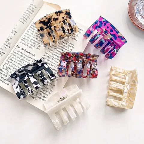 Acetate Hair Claw Clips For Women Large Hollow Square Tortoiseshell Marble Pattern Shark Clips Fashion Hair Accessories
