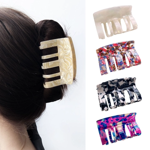 Acetate Hair Claw Clips For Women Large Hollow Square Tortoiseshell Marble Pattern Shark Clips Fashion Hair Accessories