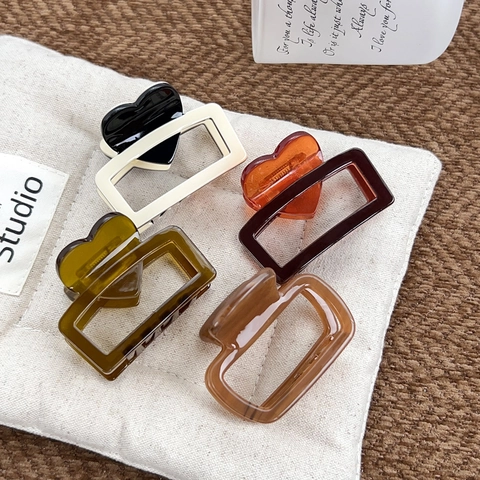 Fermaglio per Capelli a Cuore in Acetato Moda Coreana Fermaglio Geometrico a Squalo Cavo Eleganti Accessori per Capelli Fatti a Mano per Donna