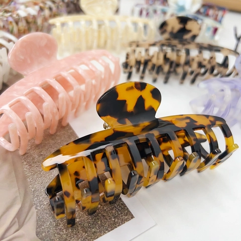 Large Acetate Hair Claw Clip Vintage Tortoiseshell Marble Pattern Shark Clip Handmade Fashion Hair Accessories For Women