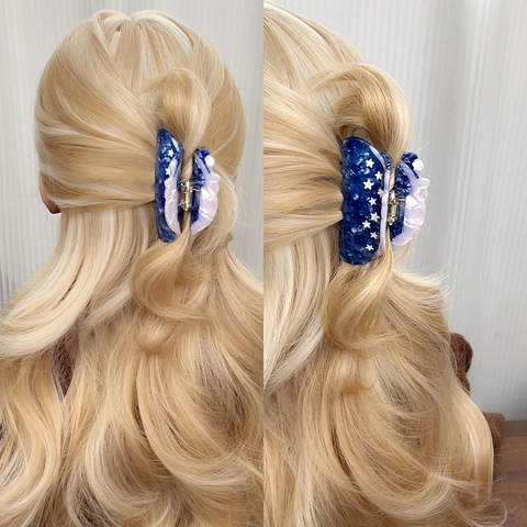 Artistieke Acetaat Haarklemmen Abstract Blauw Gemarmerd Meisje Beer Patroon Haarklemmen Mode Haaraccessoires Vrouwen