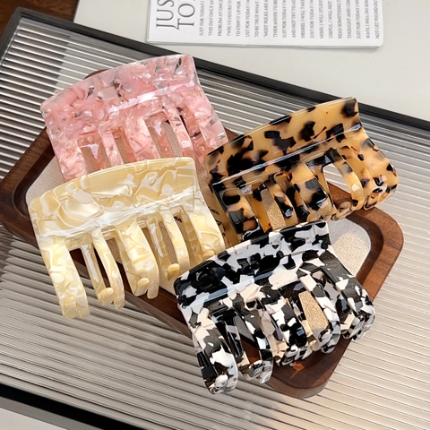 Pinza de Pelo Cuadrilátera de Acetato Vintage Mármol Carey Floral Minimalista Moda Accesorios para el Cabello para Mujer