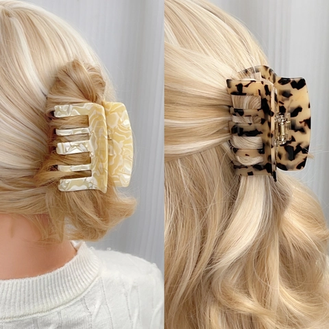 Pinza de Pelo Cuadrilátera de Acetato Vintage Mármol Carey Floral Minimalista Moda Accesorios para el Cabello para Mujer