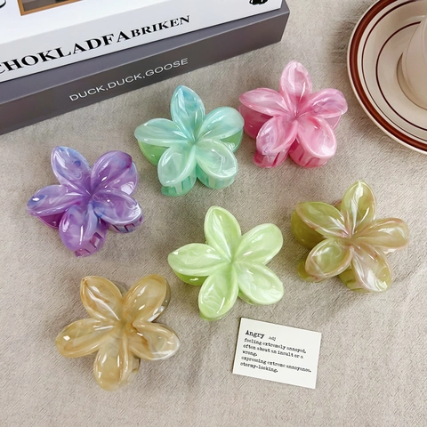 Pinza de Pelo Dulce en Forma de Flor Textura Mármol Mate Clip de Plástico Color Macaron Accesorios para Pelo Mujer