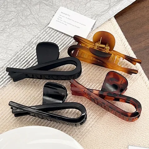 Large Hair Claw Clip For Women Matte Plastic Simple Elegant Geometric Shark Clip Hair Accessory Leopard Black Coffee Fashion