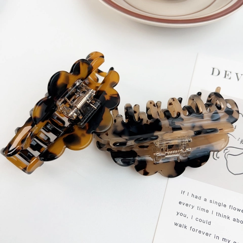 Premium Acetat Große Haarklammer Für Damen Wellenrand Zweireihige Zähne Schildpattmuster Modische Haaraccessoires