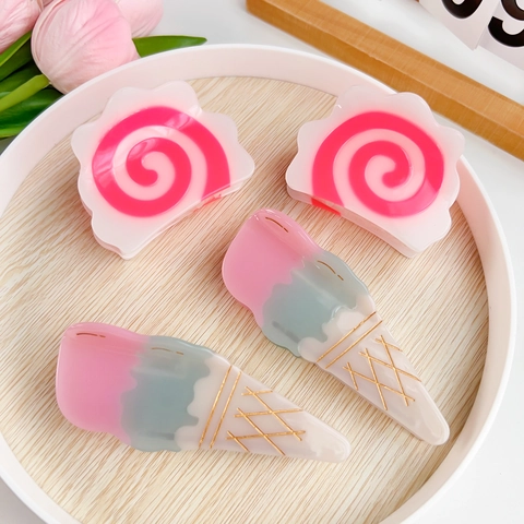 Sweet Acetate Hair Claw Clips Cute Pink Ice Cream Marshmallow Shaped Shark Clips For Women Girls Trendy Hair Accessories