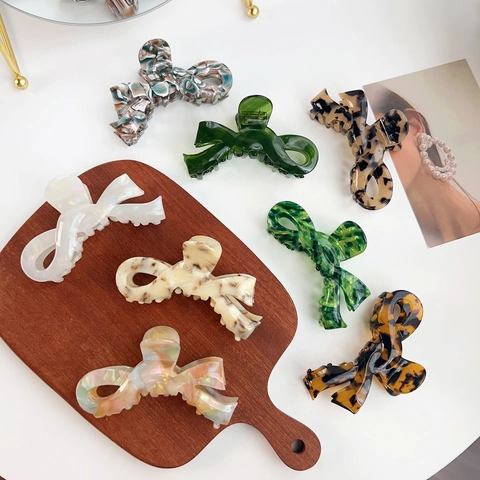 Acetate Bow Hair Claw Clip Large Marble Tortoiseshell Pattern Elegant Korean Style Shark Clip Hair Accessories For Women