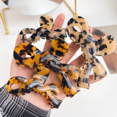 Acetate Bow Hair Claw Clip Large Marble Tortoiseshell Pattern Elegant Korean Style Shark Clip Hair Accessories For Women