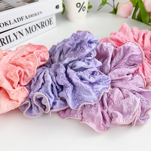 Große plissierte Stoff-Scrunchies mit Farbverlauf für Damen süße Rüschen-Haargummis Pferdeschwanz-Halter Mode-Haarschmuck