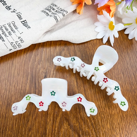 Acetat Haarkralle Damen Meerjungfrau Phantom Perlweiß Strass Blume Welle Fischschwanz Blatt Shark Clip Haarschmuck