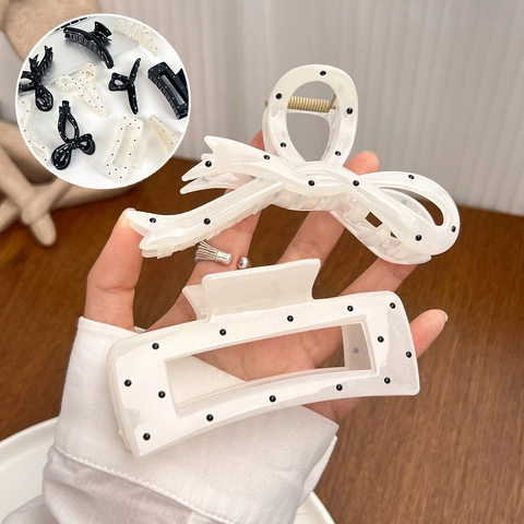 Polka Dot Hair Claw Clip Large Korean Minimalist Plastic Bow Square Hollow Hair Clip For Women Daily Fashion Accessories