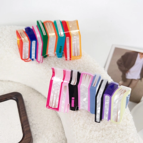 Creatieve Boekstapel Vormige Haarklem Acryl Meerkleurige Gestreepte Haarspeld Mode Haaraccessoire Voor Dames Studenten