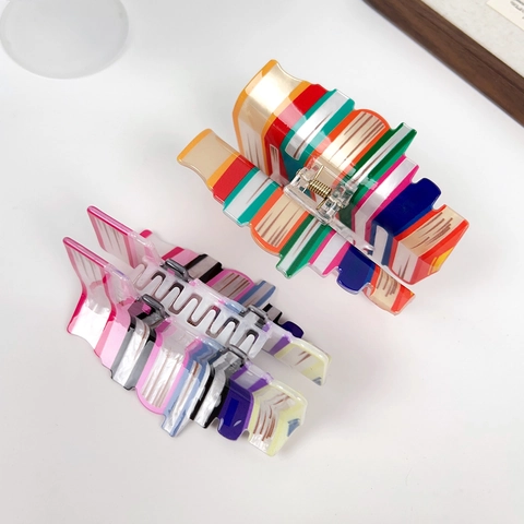 Creatieve Boekstapel Vormige Haarklem Acryl Meerkleurige Gestreepte Haarspeld Mode Haaraccessoire Voor Dames Studenten