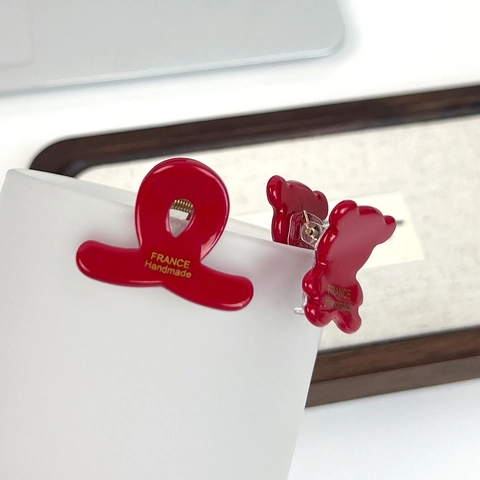 Mini Red Acetate Hair Claw Clips For Women Girls Cute Heart Bear Flower Cat Shape Handmade Style Small Hair Clips Accessories