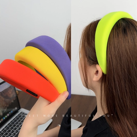 Serre-tête Rembourré en Éponge pour Femmes Couleurs Bonbons Épaissi Élégant High Top Couleur Unie Accessoire de Mode