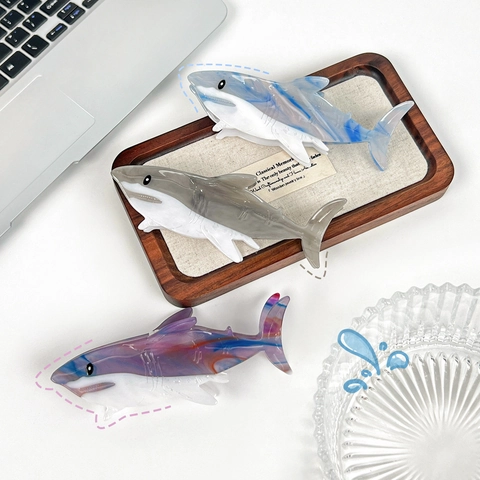 Large Acetate Shark Shaped Hair Claw Clip Creative Marble Texture Ocean Series Hair Accessory For Women Hair Fixing