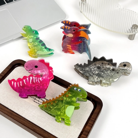 Pince à Cheveux en Acrylique Dinosaure Mignon Barrette en Forme d'Animal de Dessin Animé pour Femmes Accessoires de Coiffure