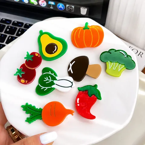 Handgefertigte Süße Acetat Gemüse Obst Haarspangen Für Damen Mädchen Bunte Kohl Tomate Chili Karotte Kürbis Avocado Brokkoli Form Entenschnabel Haarschmuck