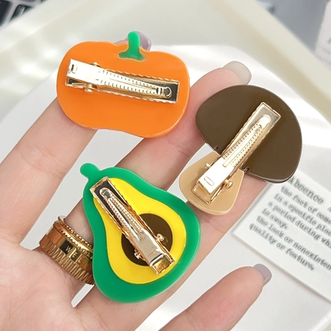 Handmade Cute Acetate Vegetable Fruit Hair Clips For Women Girls Colorful Cabbage Tomato Chili Carrot Pumpkin Avocado Broccoli Shape Duckbill Side Clips Hair Accessories
