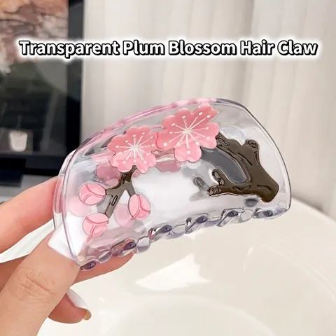 Acetate Plum Blossom Hair Claw Clip Floral Pattern Transparent Shark Clip For Women Elegant Handmade Hair Accessories