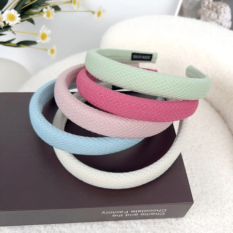 Serre-tête Rembourré en Éponge Minimaliste Pour Femmes Texture Tissée Cuir PU Tissu Couleur Unie Accessoires Cheveux Mode