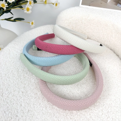 Serre-tête Rembourré en Éponge Minimaliste Pour Femmes Texture Tissée Cuir PU Tissu Couleur Unie Accessoires Cheveux Mode