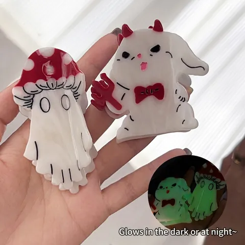 Halloween Acetate Hair Claw Clips For Women Glow In The Dark Ghost Skeleton Lips Devil Cat Funny Novelty Hair Accessories