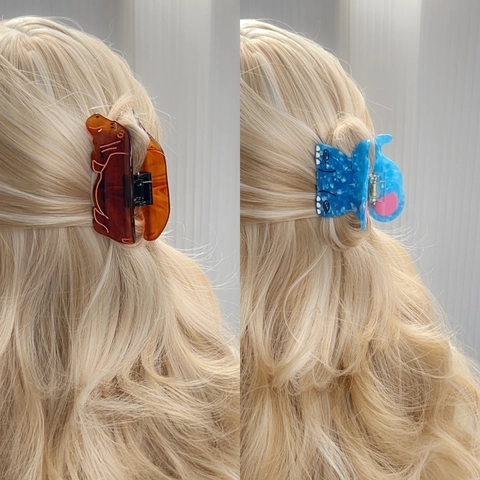 Funny Forest Animal Hair Claw Clips For Women Acetate Marble Texture Hippo Elephant Rhino Shark Hair Clips Hair Accessories Gift