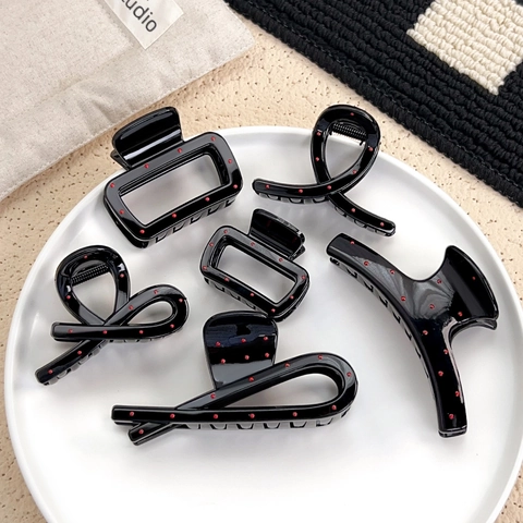 Pinza per Capelli Vintage Nera a Pois per Donna in Plastica con Strass Geometrica Fermaglio per Capelli Minimalista Accessori per Acconciature