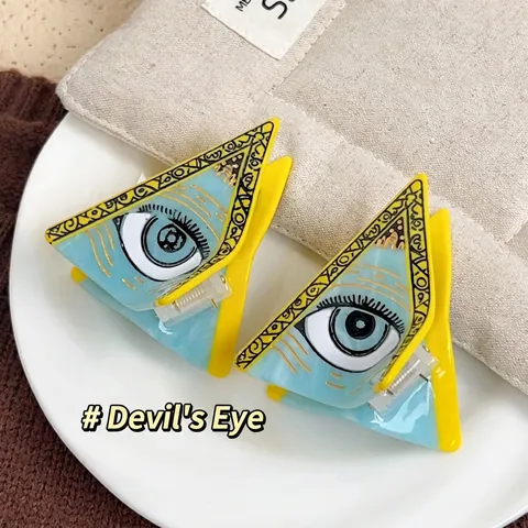 Handgemaakte Acetaat Boze Oog Haarklem Grote Driehoekige Haargrijper Blauw Geel Geometrisch Patroon Mode Haaraccessoires Voor Dames