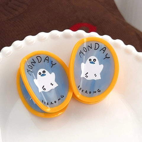 Halloween Fun Ghost Acetate Hair Claw Clip Round Blue Yellow Cartoon Unique Hair Accessory For Women Party Gift