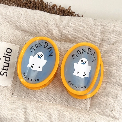 Halloween Fun Ghost Acetate Hair Claw Clip Round Blue Yellow Cartoon Unique Hair Accessory For Women Party Gift