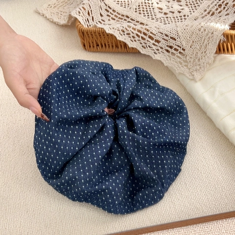 Koreaanse Retro Marineblauwe Stippen Grote Haarelastiek Handgemaakte Stof Haarring Voor Dames Mode Haaraccessoires