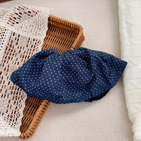 Koreaanse Retro Marineblauwe Stippen Grote Haarelastiek Handgemaakte Stof Haarring Voor Dames Mode Haaraccessoires