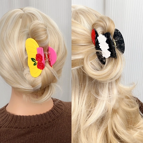 Creative Acetate Hat Shaped Claw Clip For Women Vintage Floral Cowboy Sun Hat Hair Clip Decorative Shark Clip For Daily Vacation