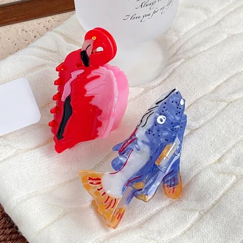 Acetate Animal Shaped Hair Claw Clip For Women Cartoon Flamingo Fish Hair Accessories Durable Non Slip Large Shark Clip