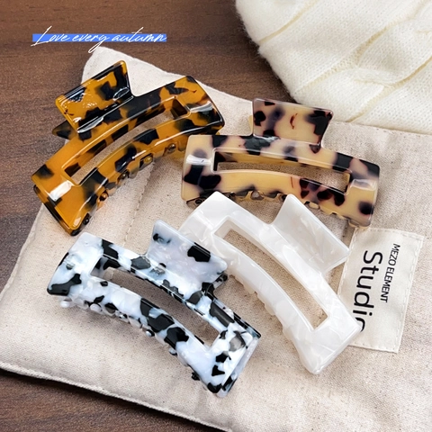 Pinza per Capelli Vintage in Acetato Leopardato Tartarugato Donna Minimalista Marmo Geometrico Vuoto Molletta Accessorio Capelli
