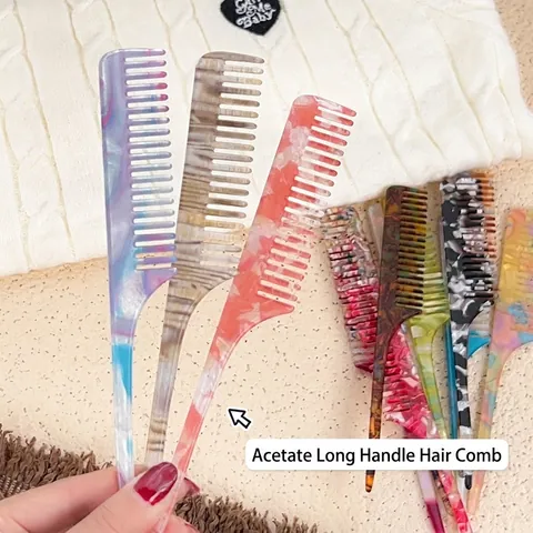 Pettine per Capelli in Acetato Stile Coreano con Manico Lungo Texture Marmo Vintage Strumento Styling per Donna