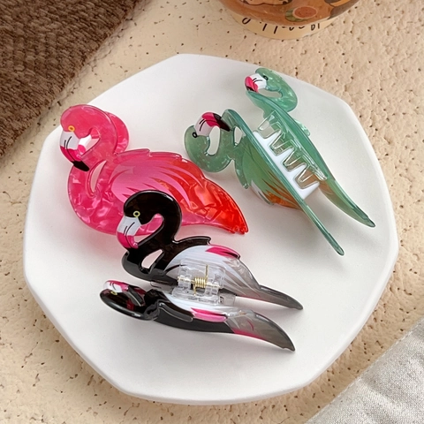 Flamingo Shaped Acetate Hair Claw Clip Animal Design Marble Texture Hair Jaw Clip Cute Bird Hair Accessories For Women