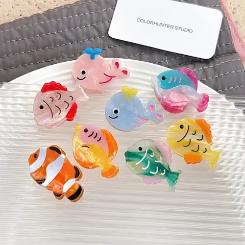 Schattige Mini Acetaat Zeedieren Haarklemmen Walvis Clownvis Tropische Vissen Kleine Decoratieve Haarspeldjes Voor Dames Meisjes