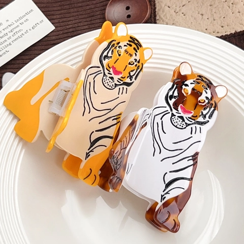 Pinza per Capelli in Acetato a Forma di Tigre Stampa Animale Personalizzata Clip Squalo Grandi Fermagli per Capelli Donna Accessori