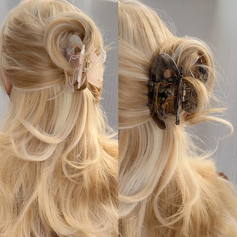 Franse Elegante Acetaat Zwaan Haarklem Marmertextuur Zwaan Haaispeld Voor Dames Meisjes Achterhoofd Knot Haaraccessoires