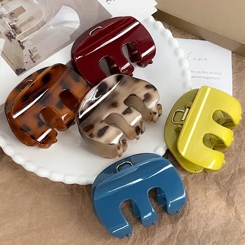 Molla per Capelli Minimalista a Forma di M per Donna Clip a Squalo in Plastica Lucida Tartarugato Accessorio Capelli
