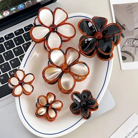 Vintage Frangipani Bloem Haarklem Elegant Hars Schildpad Rand Haarpunten Voor Vrouwen Mode Dagelijks Haarstyling Accessoire