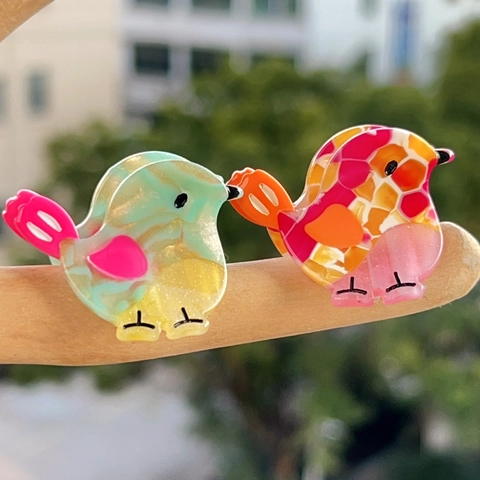 Süße Cartoon Vogel Form Acetat Haarspange Für Damen Patchwork Tier Design Kleine Seitenclip Mode Haarschmuck