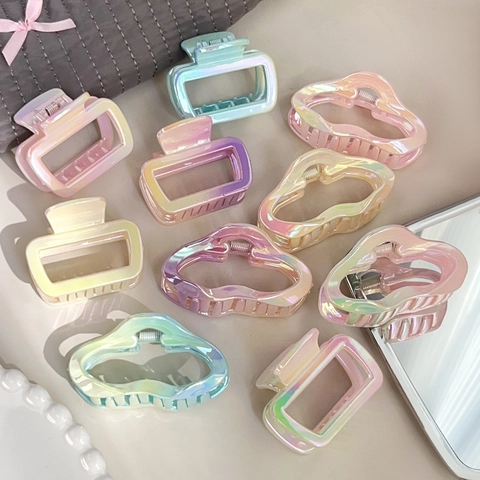 Iridescent Gradient Rectangular Wave Hair Claw Clips For Women Plastic Pearlescent Fashion Hair Accessories Gift
