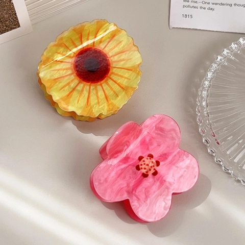 Pinza de Pelo de Acetato de Flor de Primavera Girasol Accesorio de Pelo Floral Hecho a Mano Pinza de Tiburón para Mujer Peinado Diario
