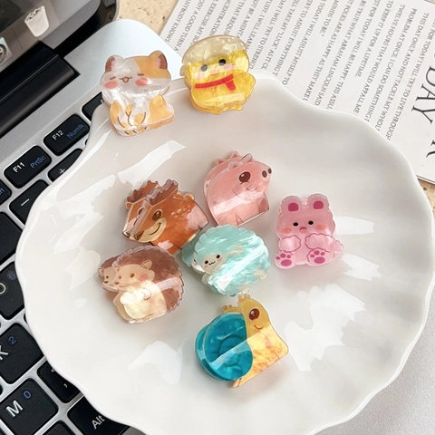 Cute Cartoon Animal Acrylic BB Hair Clips For Girls Deer Hedgehog Rabbit Snail Pig Cat Sheep Sweet Kids Hair Accessories